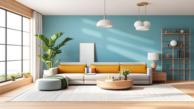 Modern bright home living room interior background 3d render Generative AI