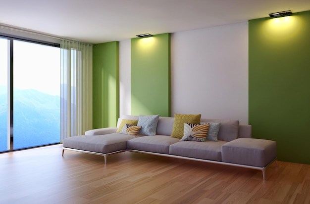 Modern bright interiors room 3D rendering illustration