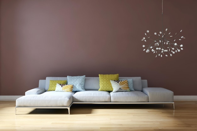 Modern bright interiors room 3D rendering illustration