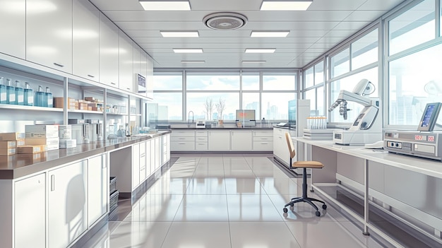 Photo modern and bright kitchen laboratory with equipment and furniture for scientific research and experiments