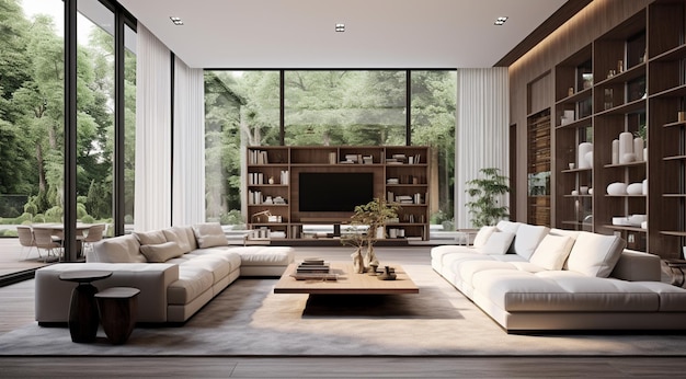 modern bright living room with glass and modern furniture generativa IA