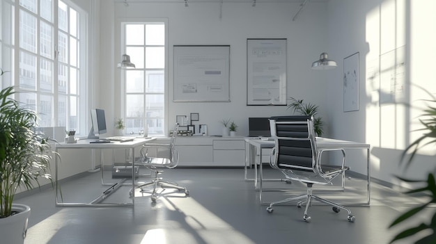 Photo modern bright office interior 3d rendering mock up toned image