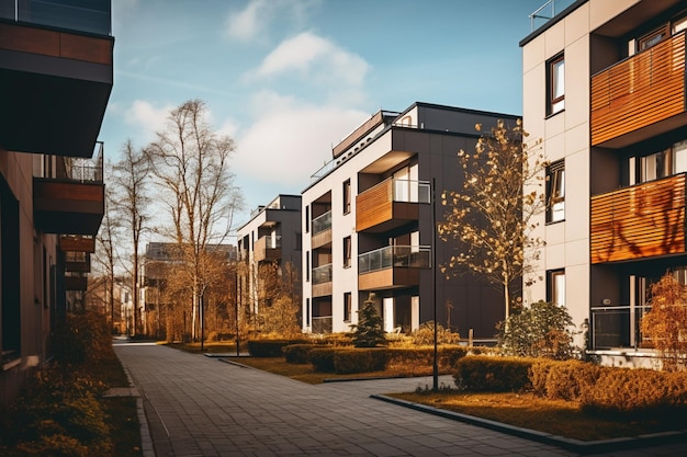 Photo modern brown apartment buildings in a housing development area aesthetic look