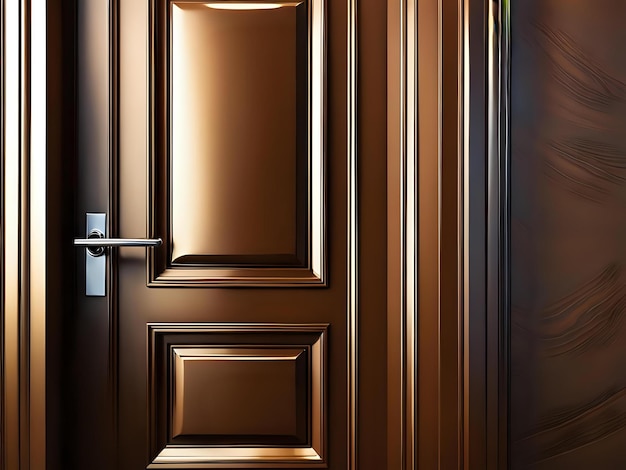 Photo modern brown door with shiny metal handle and luxury design elements