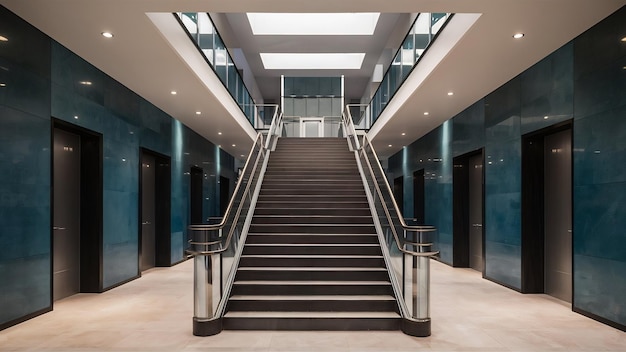 Modern building interior emergency exit staircase