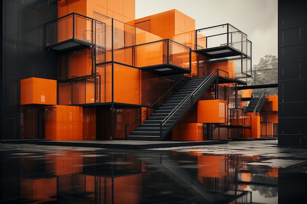 Modern Building in Orange and Gray Tones