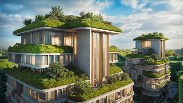 modern building with green roofs energyefficient windows and ecofriendly materials