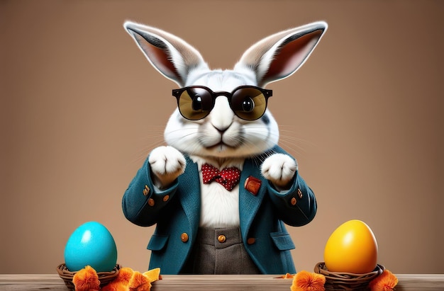 Modern bunny in glasses and jacket