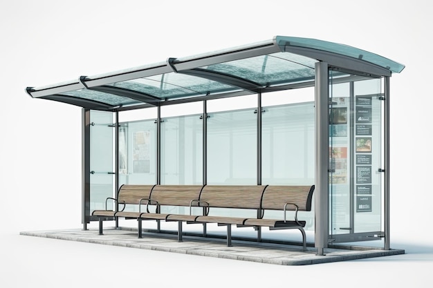 Modern bus stop with a row of colorful benches and a digital display board Generative AI