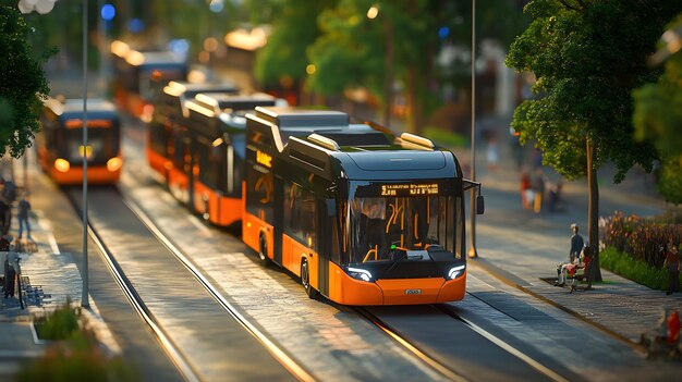 Photo a modern bus in an urban setting showcasing public transport