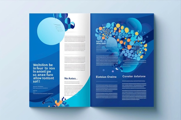 Photo modern business annual report brochure template design in blue color with geometric elements