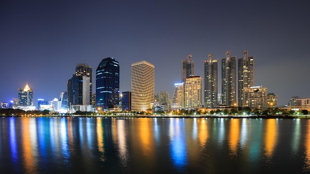 Modern business area at night in Bangkok Thailand