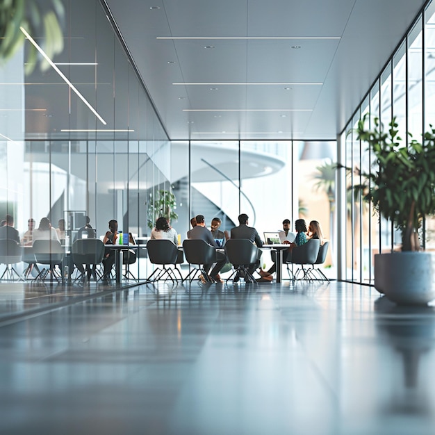 Modern Business Hub Sleek Office Interior with Meeting Area