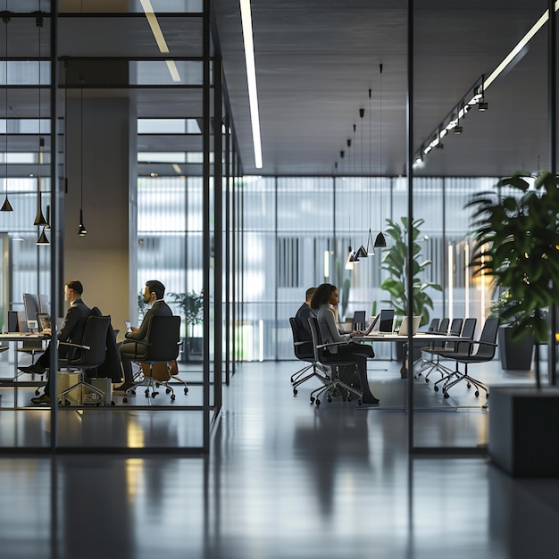 Modern Business Hub Sleek Office Interior with Meeting Area