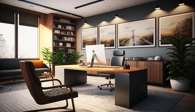 Modern business office room interior design AI Generated image