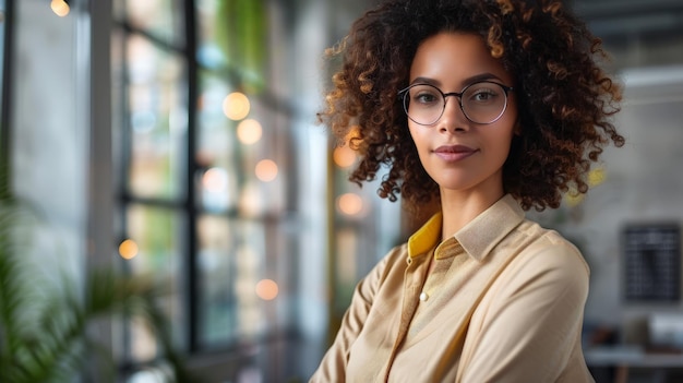 Modern business woman in the office with copy space