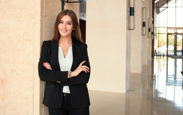 Modern business woman in the office with copy space