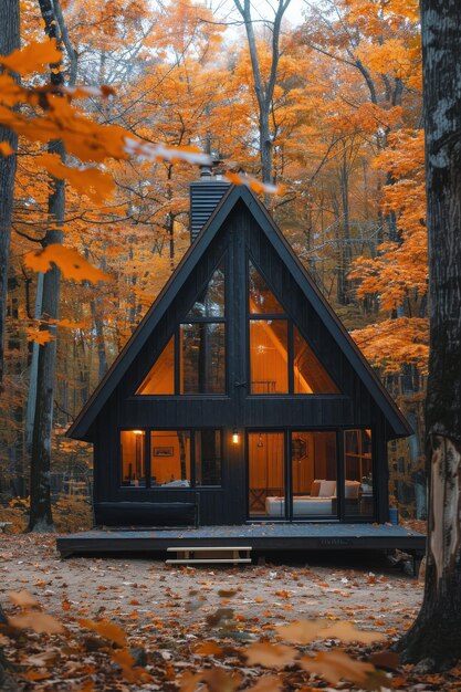 Photo modern cabin in autumn woods