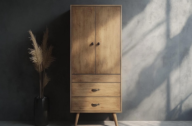 The modern cabinet with four drawers and one door on the top of it