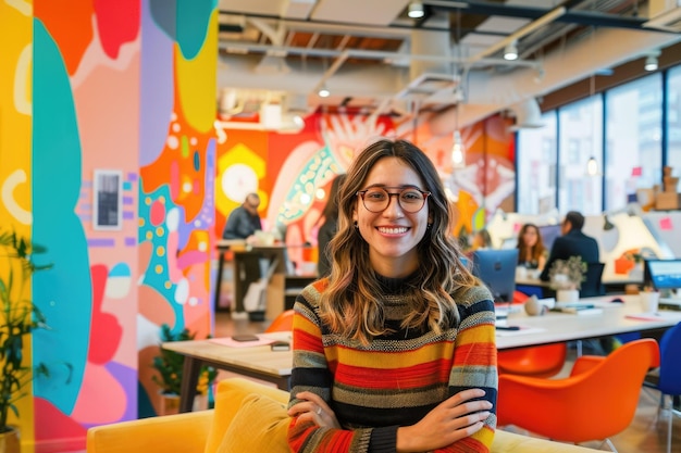 Photo a modern cafe setting featuring a young professional man wearing glasses indoors aig