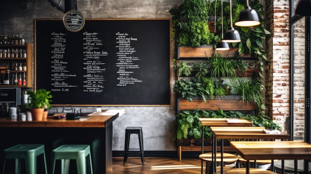 Modern Cafe with Greenery Wall