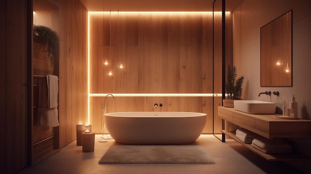 Modern calming bathroom with soft lighting AI generated