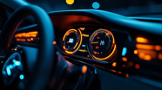 Modern Car Dashboard Glowing Dials and Buttons