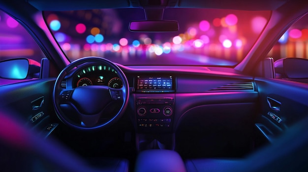 Photo modern car interior with colorful ambient lighting