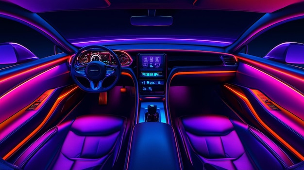 Modern Car Interior with Vibrant Neon Lights