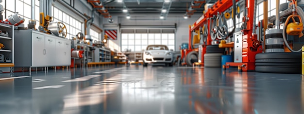 Modern Car Repair Garage Interior with Tools and Equipment