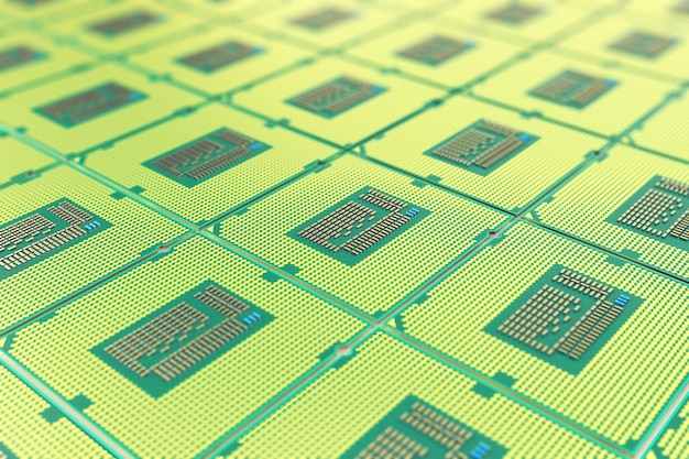 Modern central computer processors CPU industry concept closeup view with depth of field effect