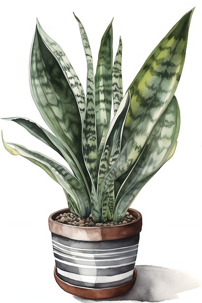 Modern and Chic Snake Plant Watercolor Illustration for Home Decor Generative AI