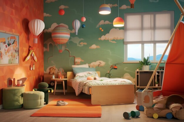 Modern child bedroom interior design in house with decoration children Colorful children bedroom