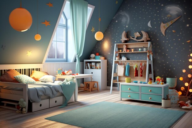 Modern child bedroom interior design in house with decoration children Colorful children bedroom