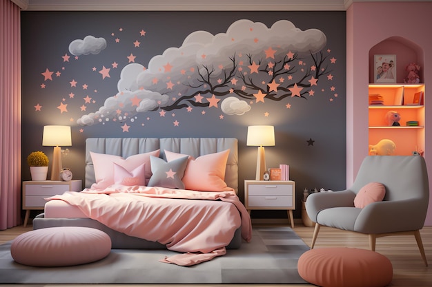 Modern child bedroom interior design in house with decoration children Colorful children bedroom