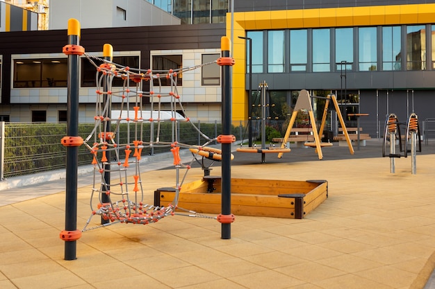 Modern childrens playground near in a modern urban residential area Without children