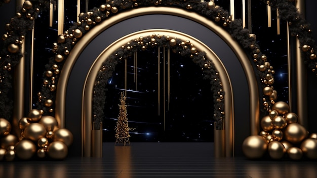 Modern christmas stage black gold 3d render picture AI Generated art