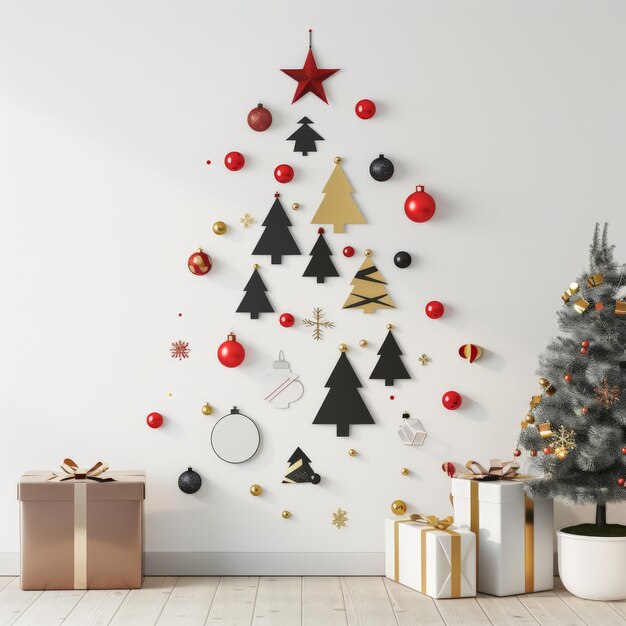 Photo modern christmas tree wall decor with ornaments