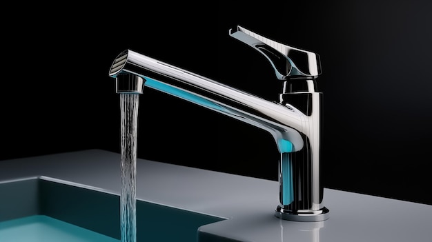 Modern Chrome Faucet Pouring Water into a Sink