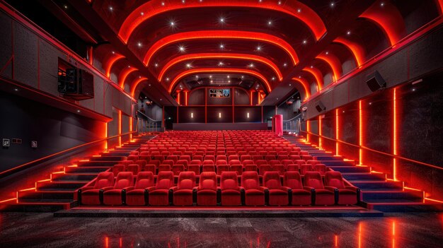 Modern Cinema Auditorium with Red Seats