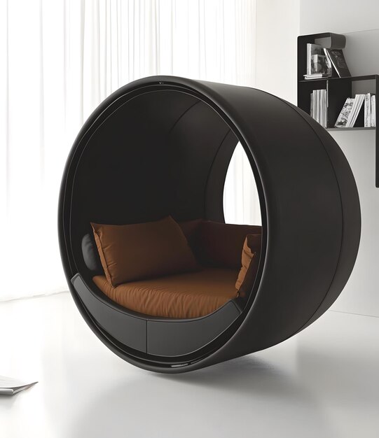 Photo modern circular black and brown sofa bed design