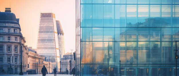 Photo modern city architecture at sunset with reflections