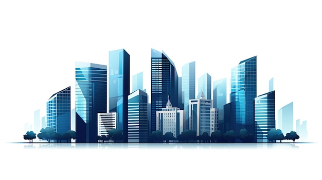 Modern City illustration isolated at white with space for text Success in business international corporations Skyscrapers banks and office buildings