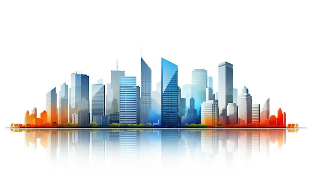 Modern City illustration isolated at white with space for text Success in business international corporations Skyscrapers banks and office buildings