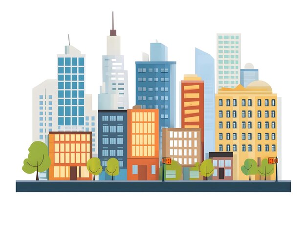 Photo modern city skyline illustration with buildings and trees