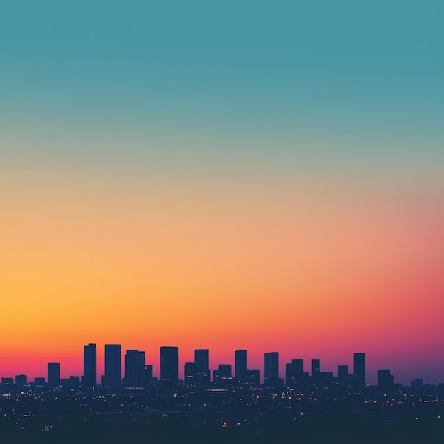 Photo modern city skyline sunset with vibrant colors and airplane silhouette