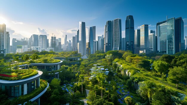 Modern City Skyline with Ecofriendly Skyscrapers