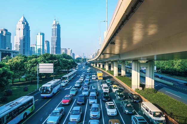 Modern city traffic at morning in shanghaiChina