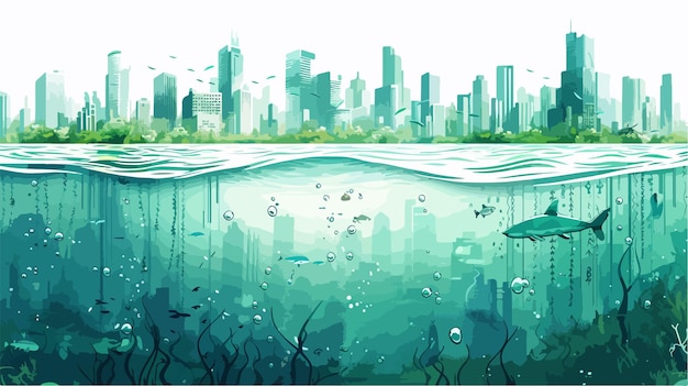 Photo modern city and underwater view