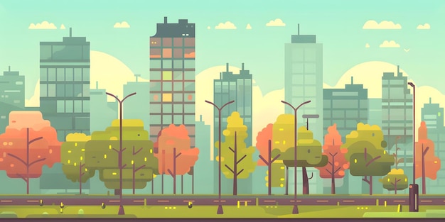 Photo modern cityscape with buildings and trees illustration